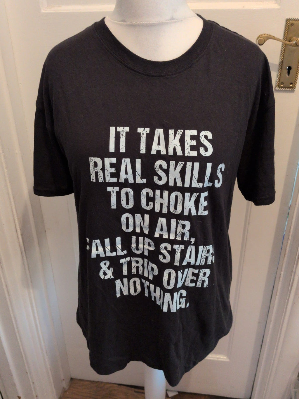 Large Black With White Slogan Short Sleeve T-shirt