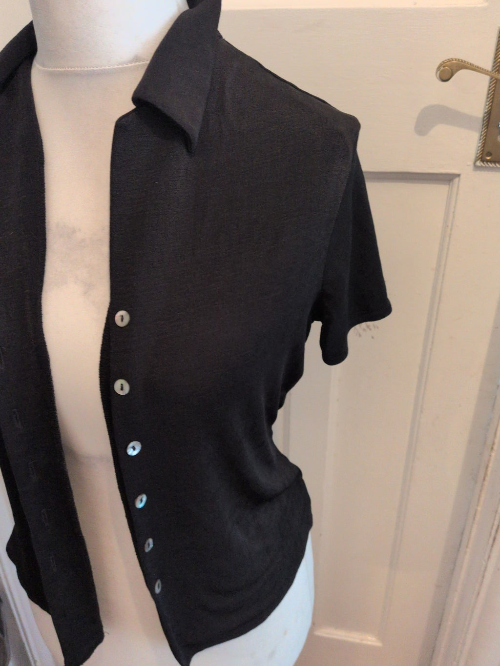 Ladies BHS Size 10 Black Buttoned Short Sleeve Collared Blouse