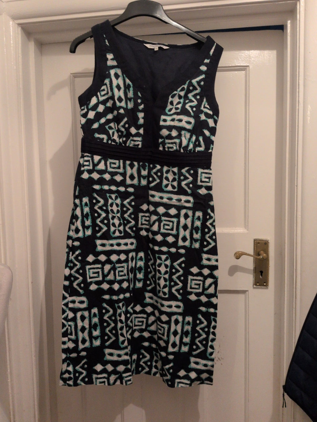 Debenhams 10 Navy Turquoise And White Sleeveless Dress