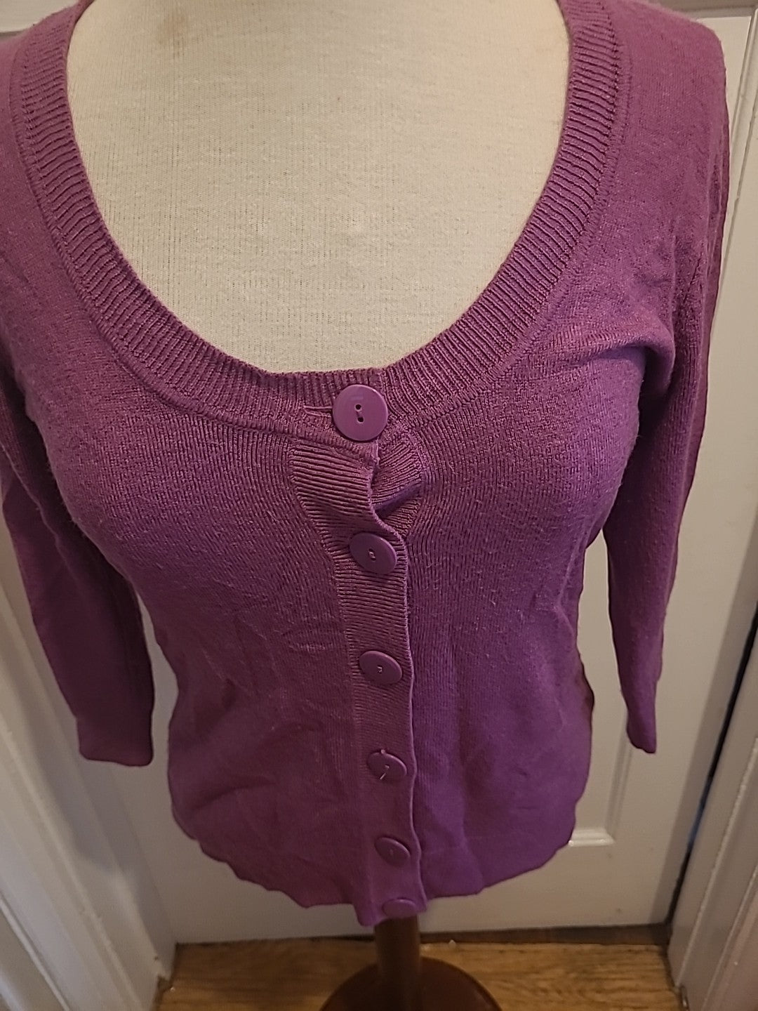Ladies George Size 12 Purple Long Sleeved Scoop Neck Cardigan
