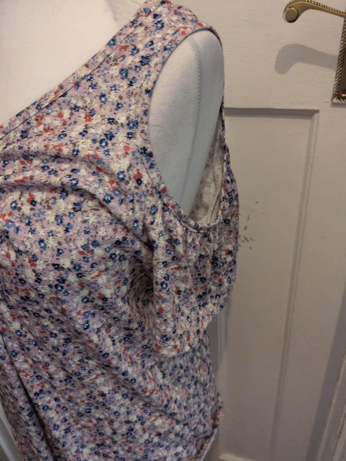 2XL Purple Floral Open Shoulder Short Sleeve Blouse