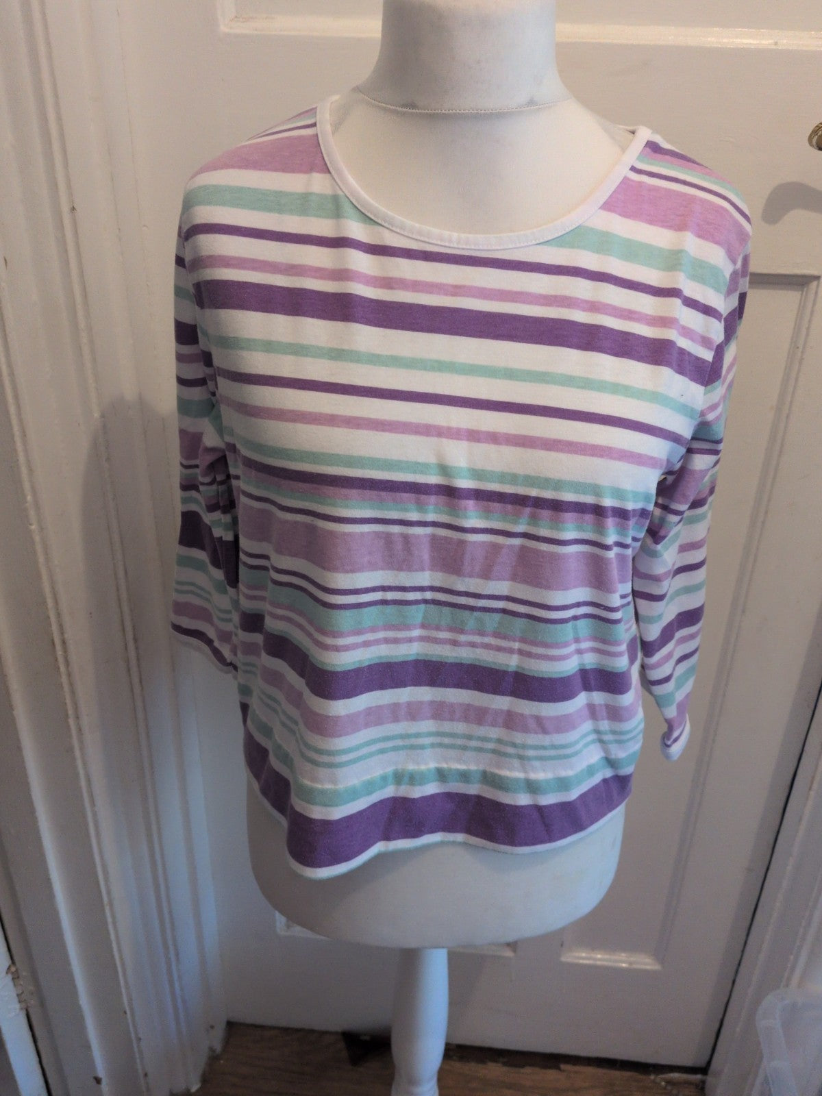 Ladies Size 12 Purple Stripe Long Sleeve T-shirt