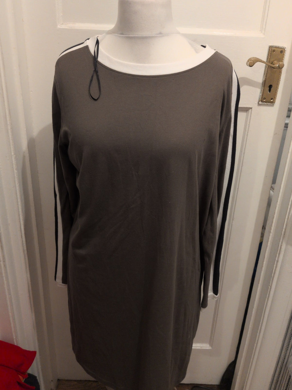 Rainbow Large Khaki With White Trim Long Sleeve Dress