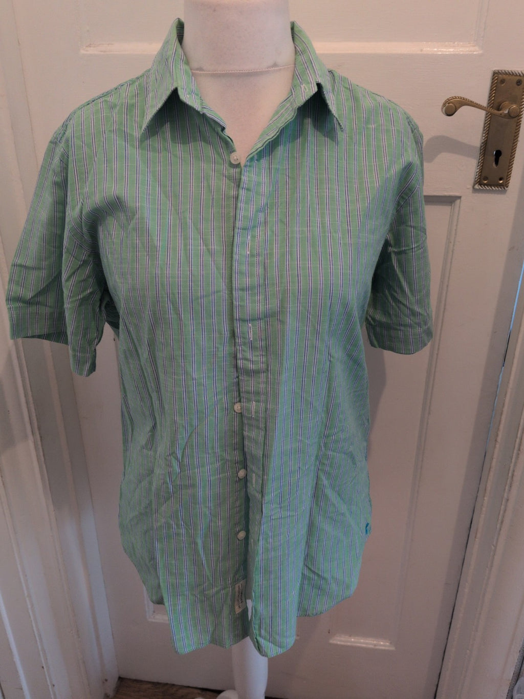 Club Room Medium Green Stripe Short Sleeve Shirt