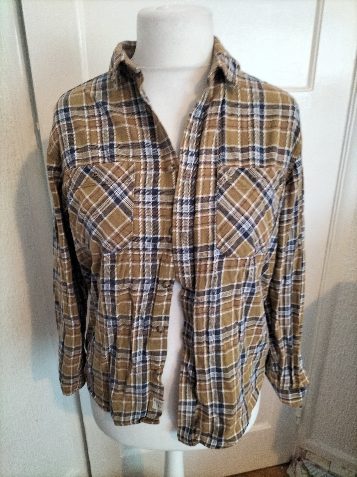 Mens Pg Field Size M Khaki Check Shirt Long Sleeved