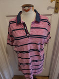 Mens Blue Harbour Size Large Pink/Navy Striped Short Sleeved Polo