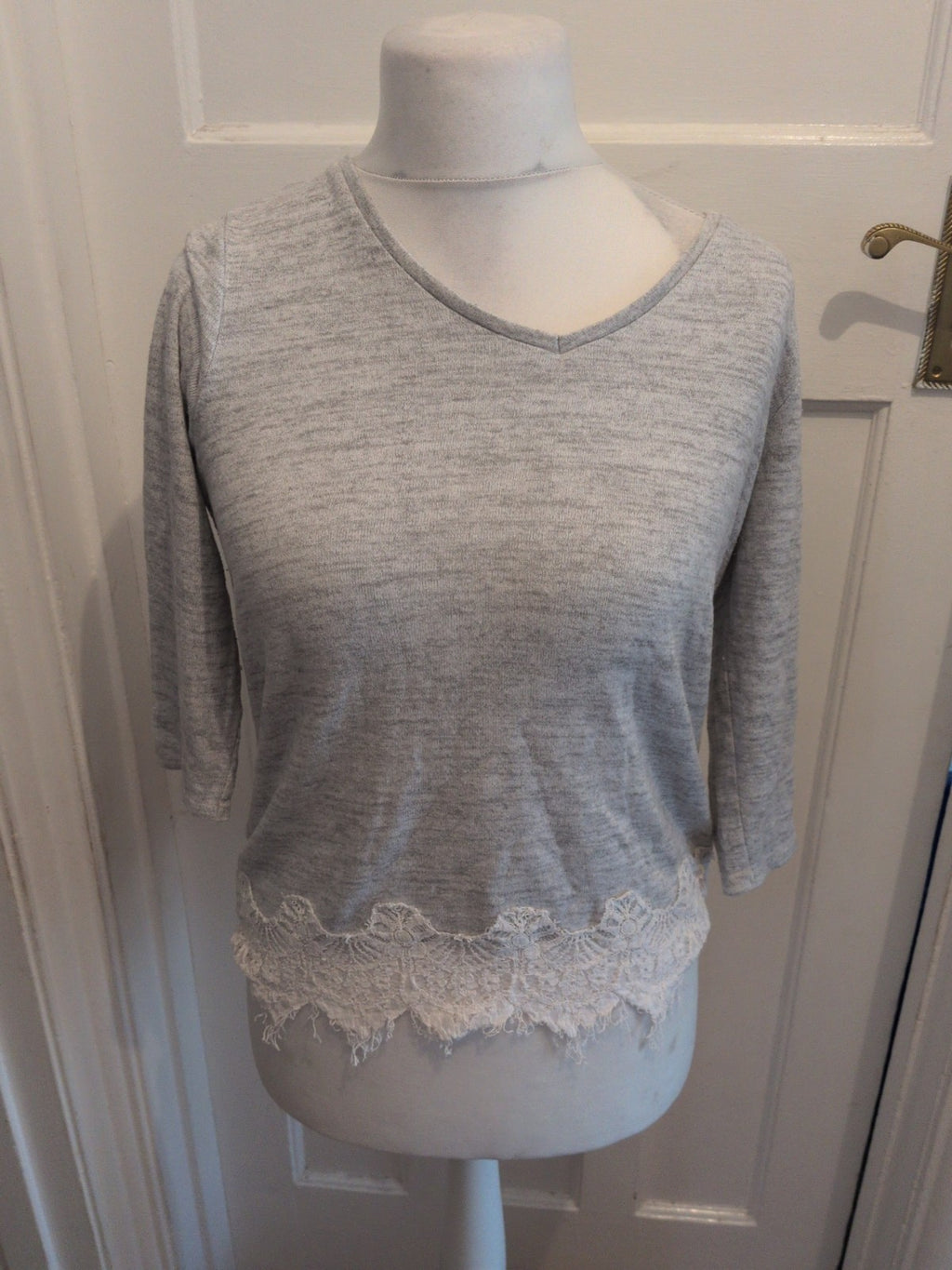 George 10 Grey With White Lacey Trim Jumper