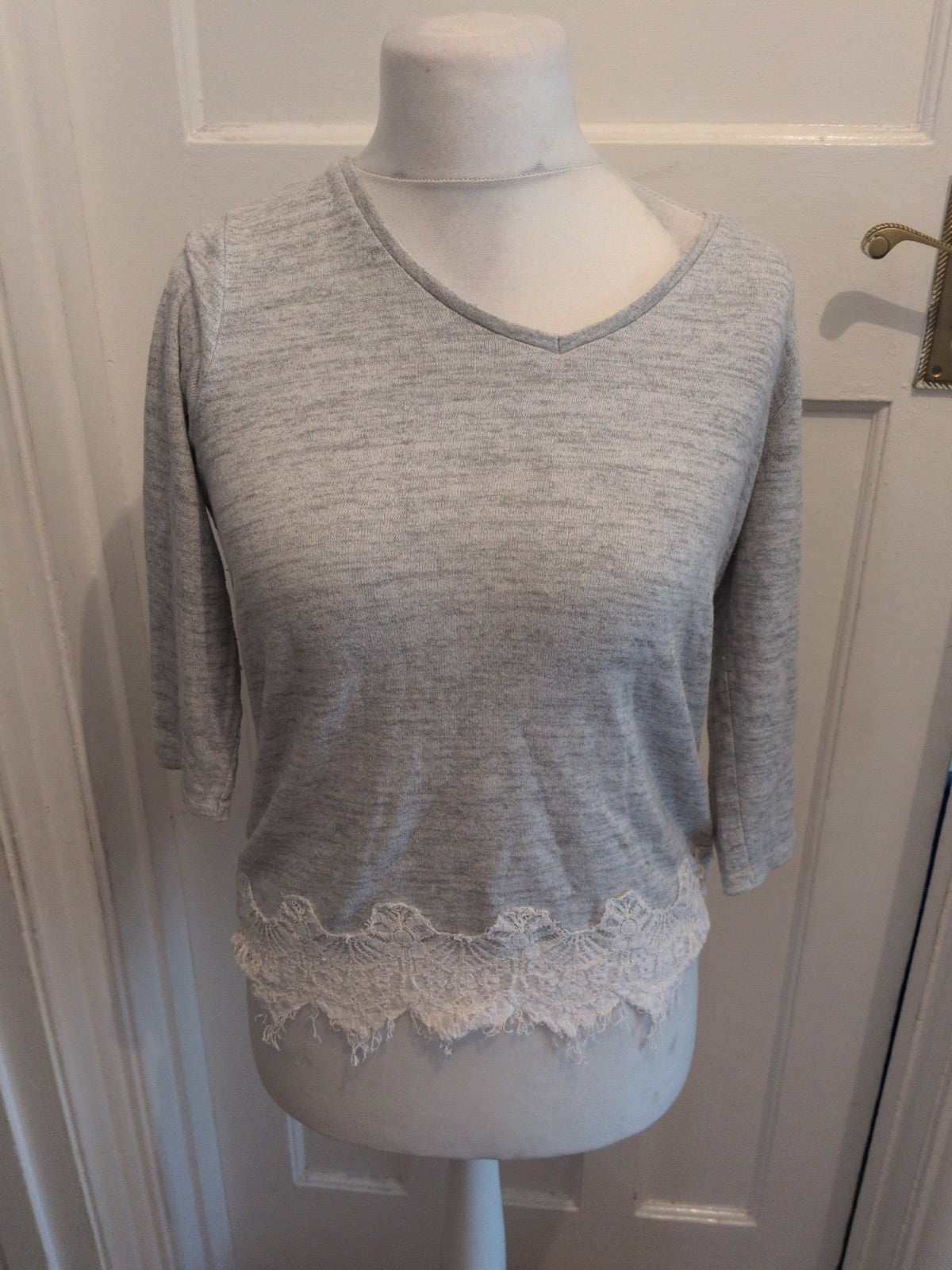 George 10 Grey With White Lacey Trim Jumper