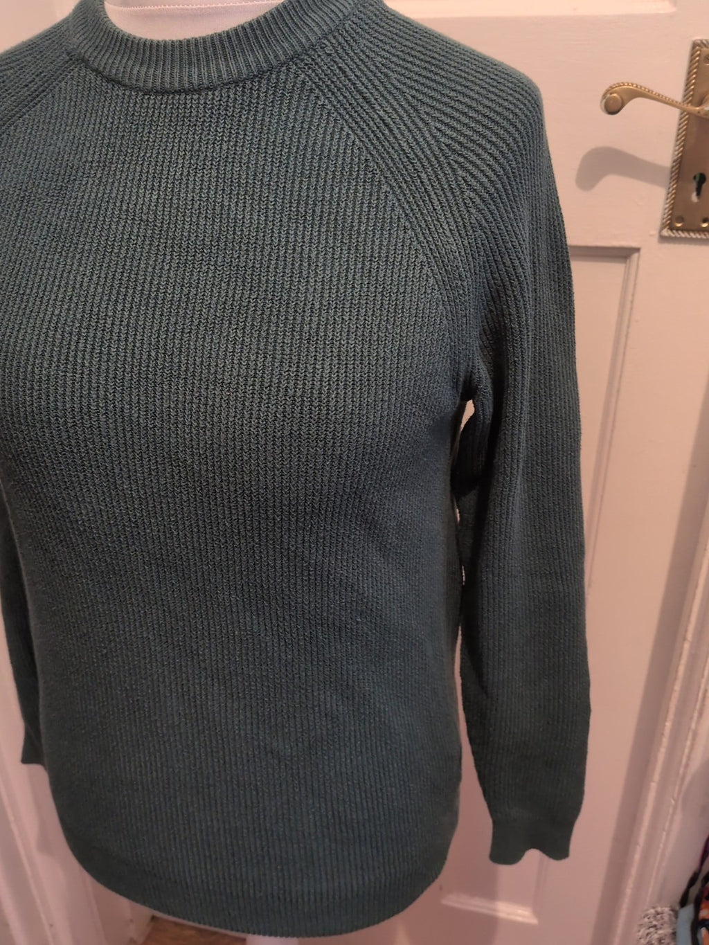 Mens Primark Size Small Green Ribbed Long Sleeved Jumper
