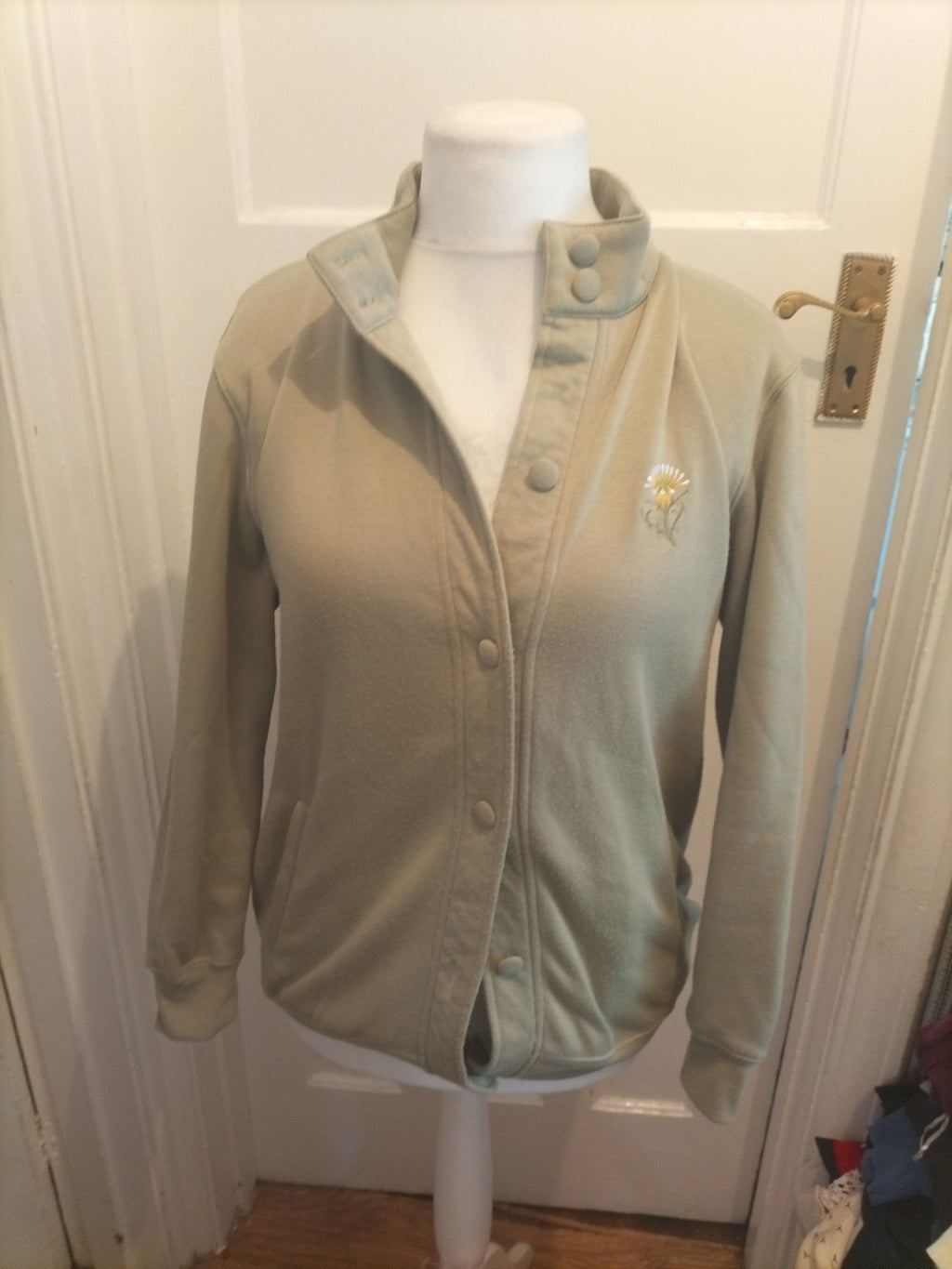 Ladies Damart Size 10/12 Green Buttoned Cardigan Bobbling
