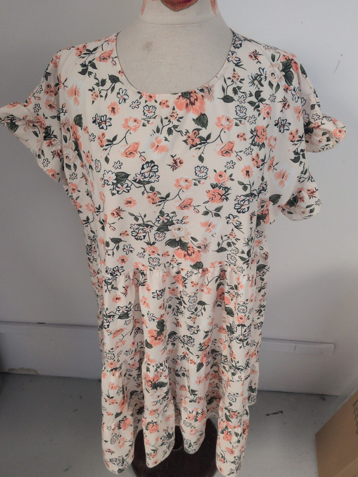 2XL Green And Orange Short Sleeve Floral Dress