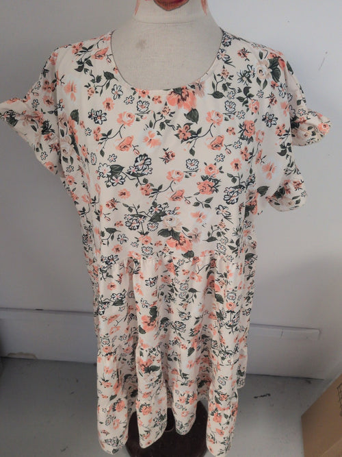 2XL Green And Orange Short Sleeve Floral Dress