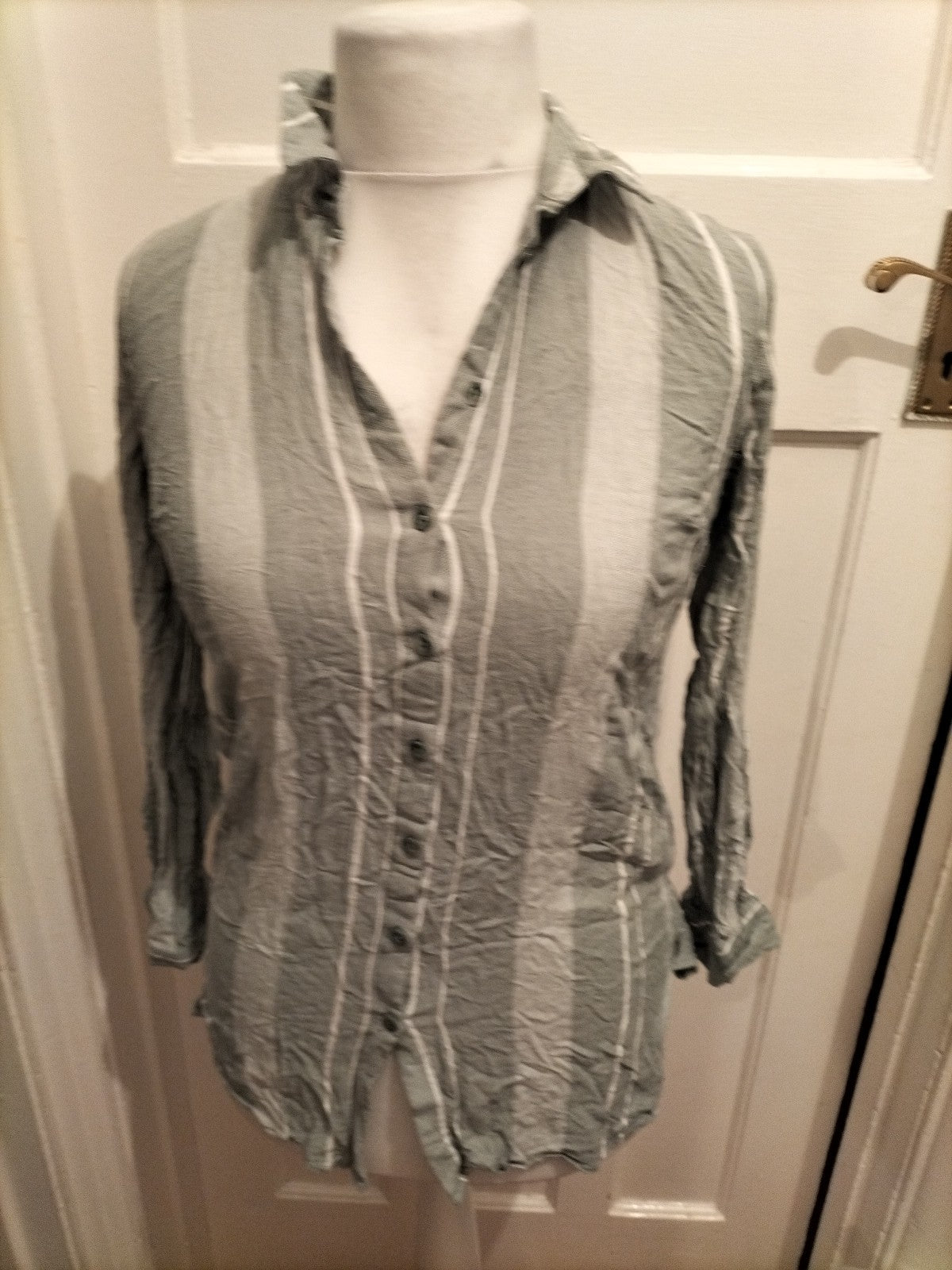 Ladies Primark Size 10 Pale Green And White Striped Blouse