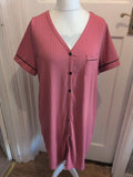 Ladies Shein Size 2XL Pink Short Sleeve Buttoned Nightwear Pyjama