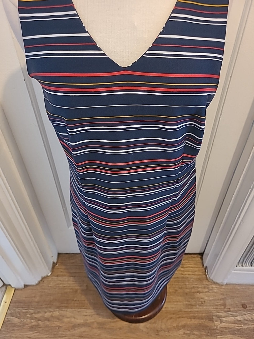 Ladies Tu Size 14 Navy With Multi Striped Sleeveless Dress