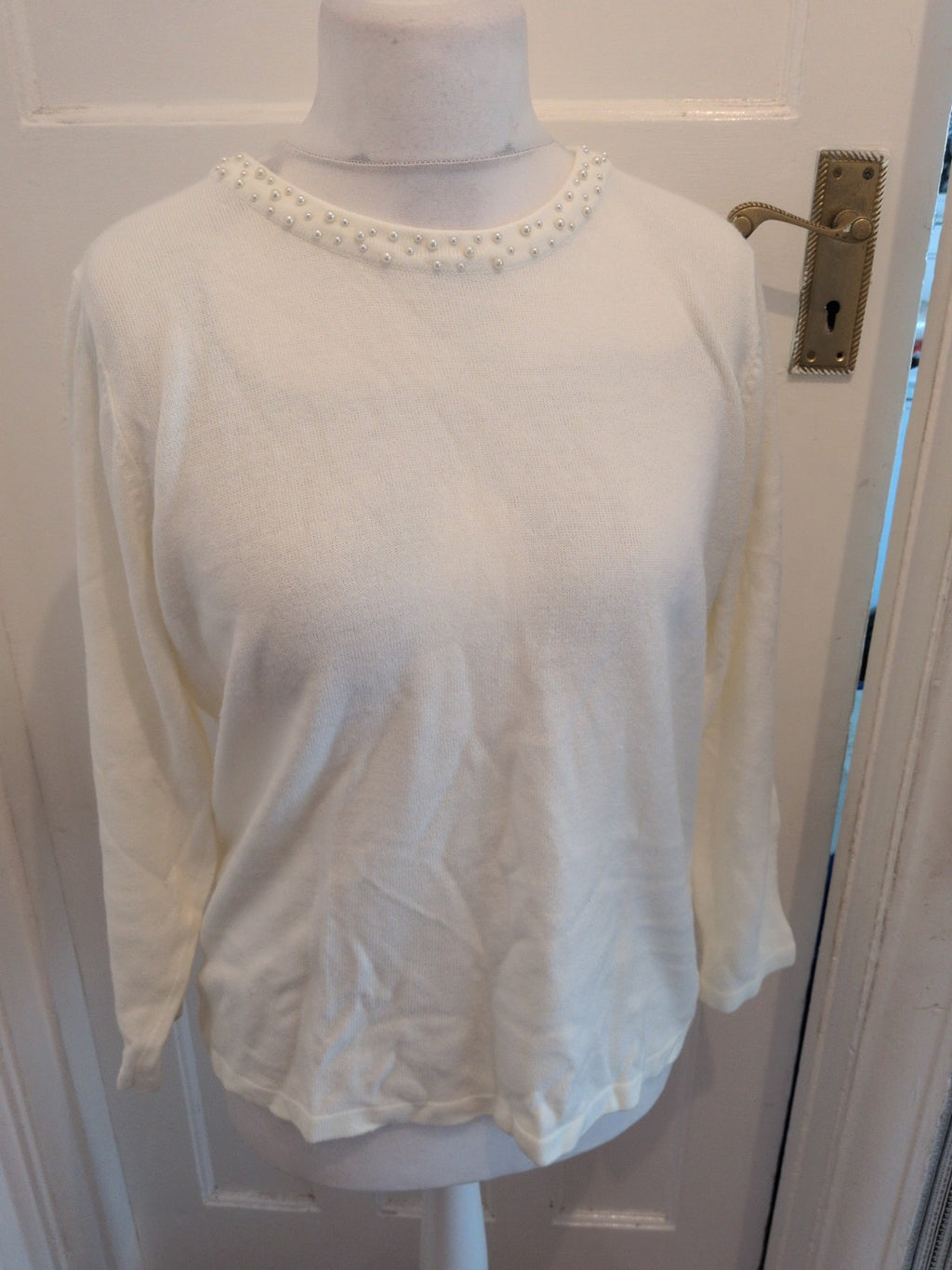 Text. Large White Jumper Long Sleeve Detail On Neck