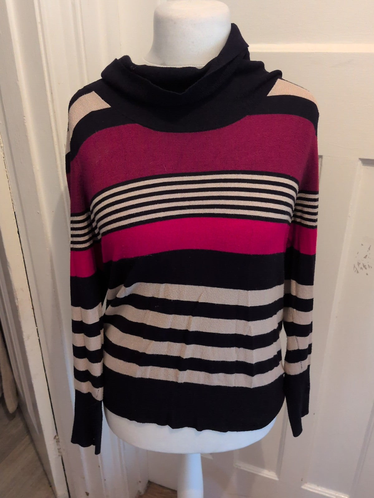 M&S Woman 16-18 High Neck Multicoloured Stripe Pullover Jumper