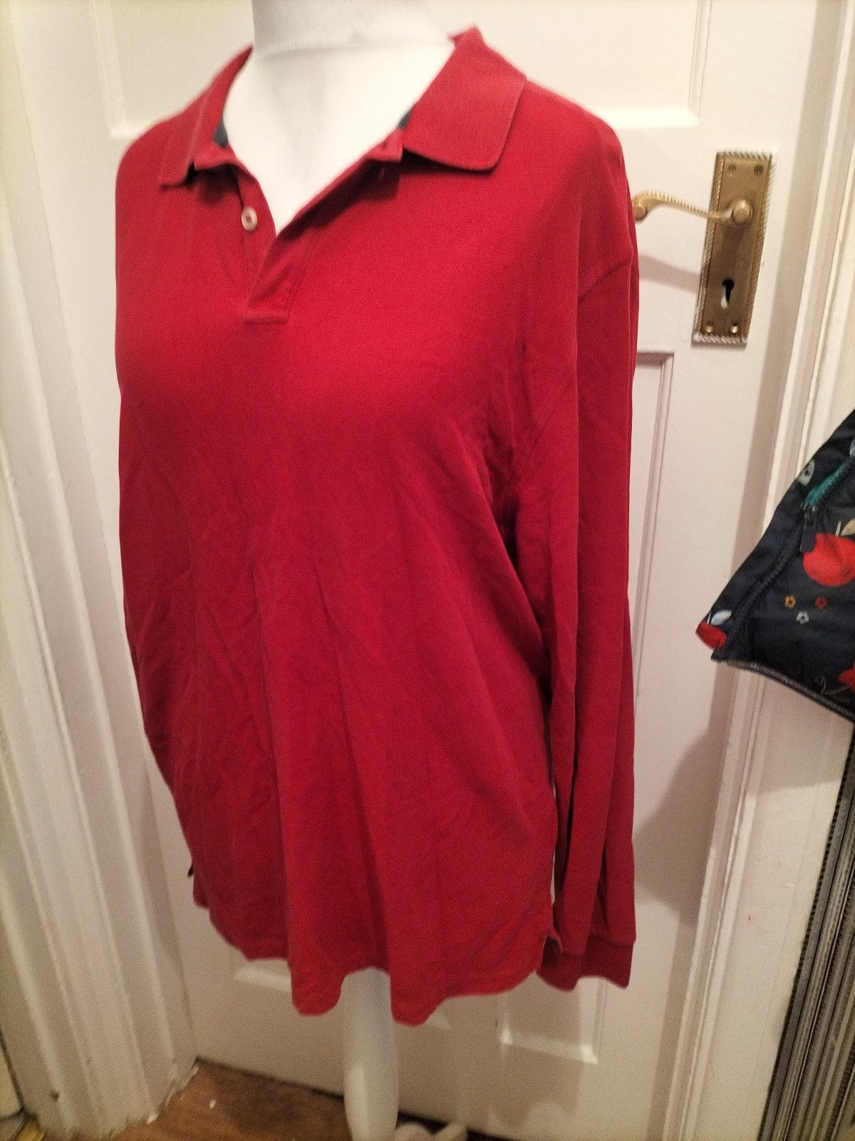 Mens Modern Essentials Size Large Ruby Red Long Sleeved Polo Pure Cotton