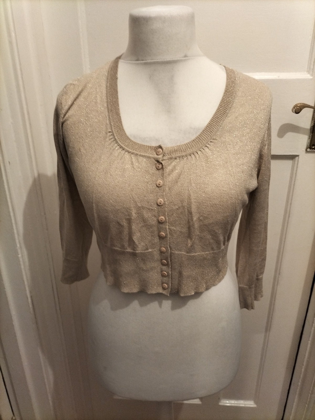 Ladies Warehouse Size 14 Beige Shimmer Buttoned Blouse