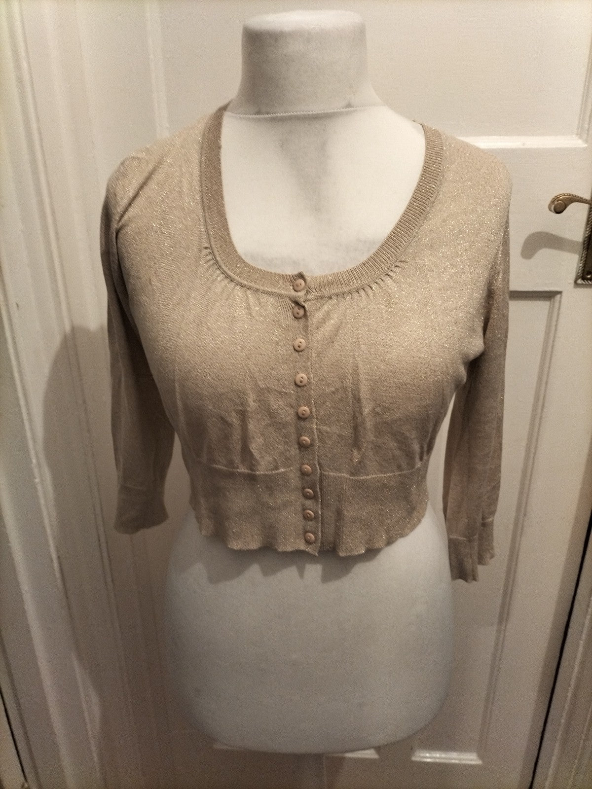 Ladies Warehouse Size 14 Beige Shimmer Buttoned Blouse