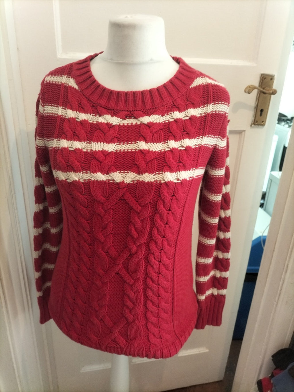 Next 10 Red And White Knit Long Sleeve Jumper