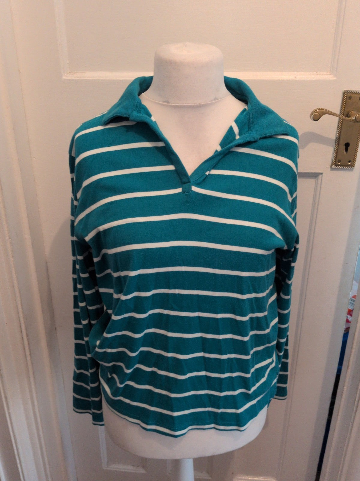 Ladies 20 Turquoise Stripe Long Sleeve Polo