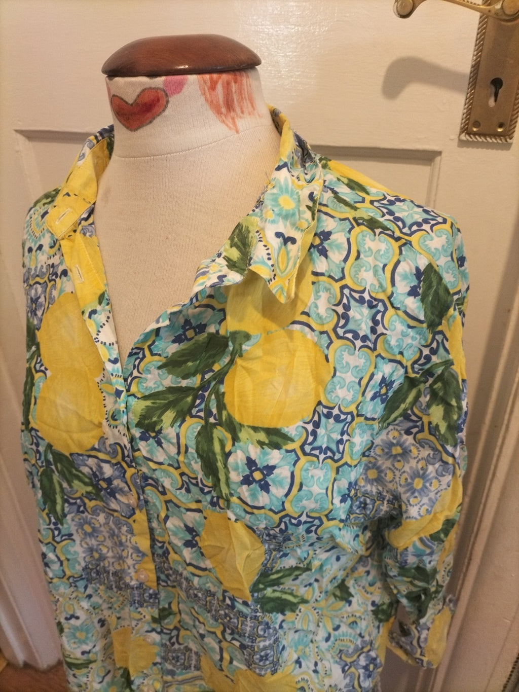Ladies Primark Size 6-8 Blue/Yellow/Green Blouse Floral