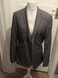 Mens Burton Size 42L Grey Pinstripe Check Suit Jacket Slim Fit