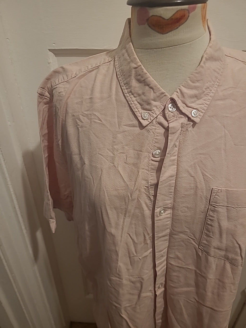 Mens Primark Size 3XL Slim Fit Baby Pink Short Sleeved Shirt