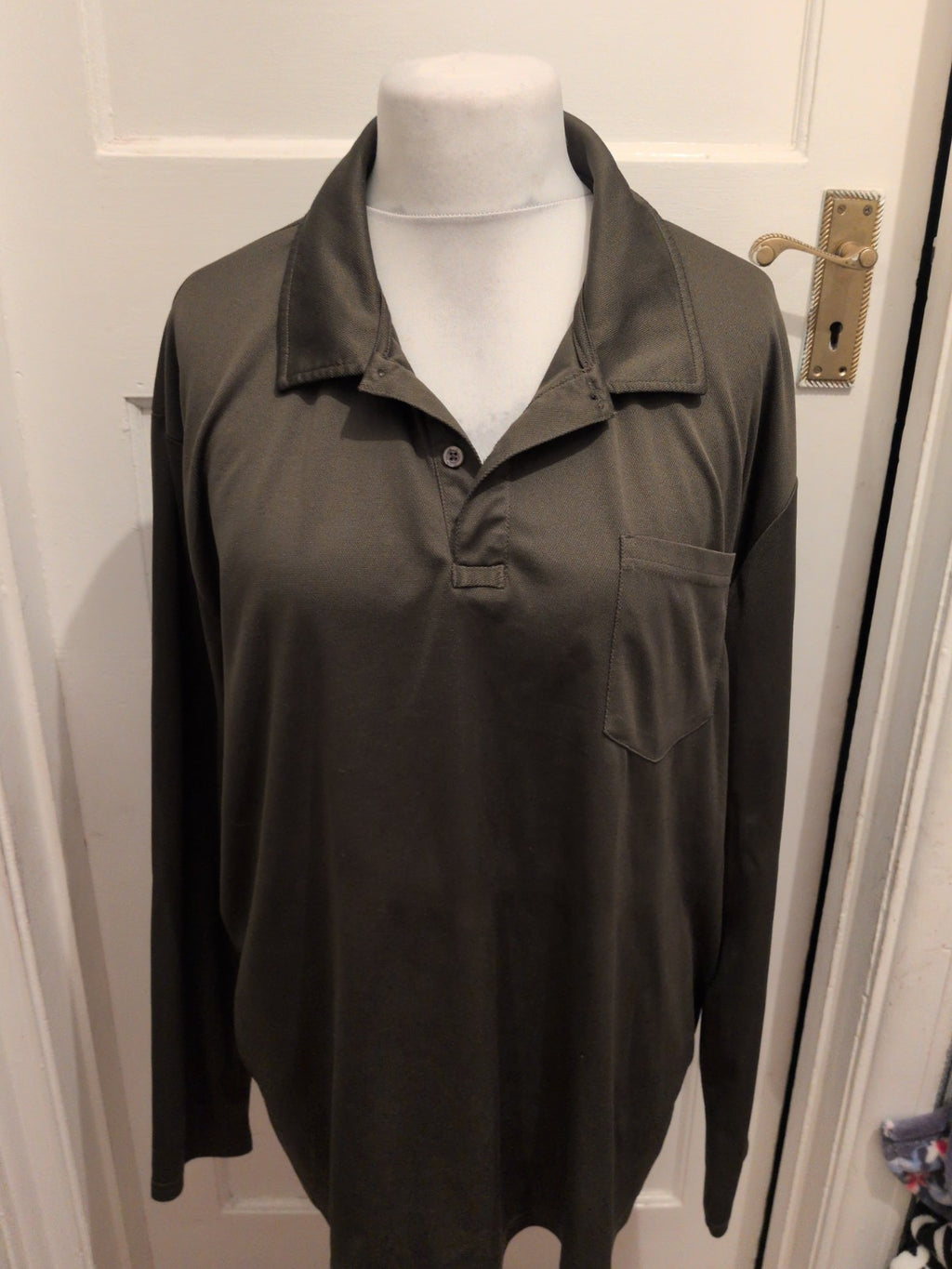 TR 2XL Khaki Green Long Sleeve Polo Shirt