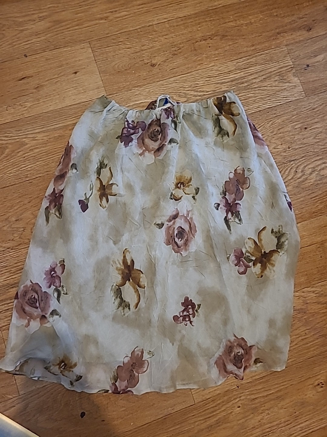 Ladies Etam Size 16 Green Toned Floral Elasticated Lined Skirt