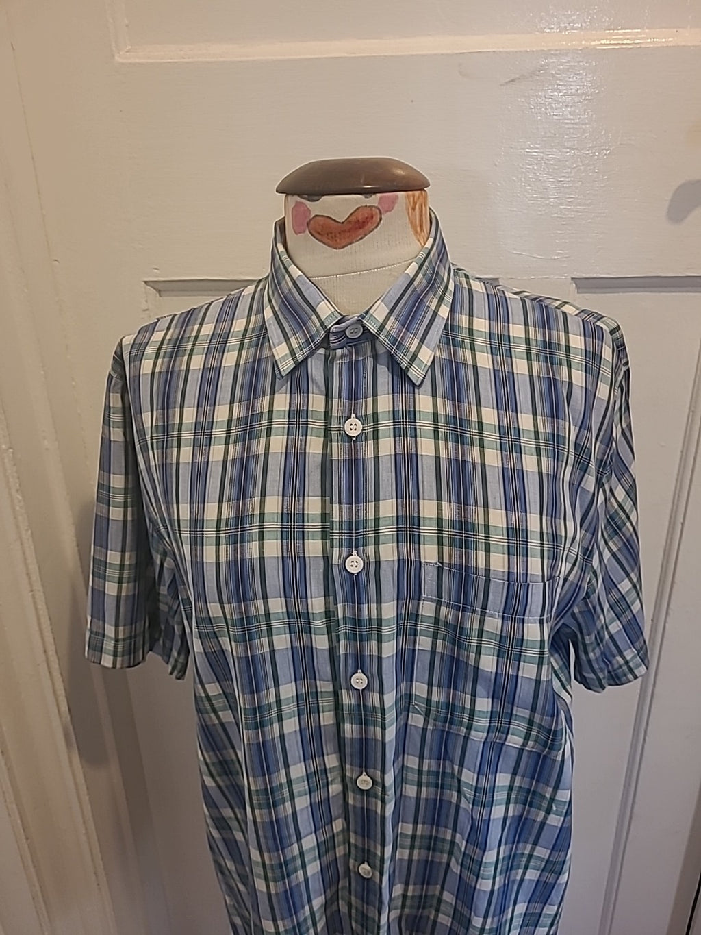Mens St Michael Size Medium Blue Mix Short Sleeved Soft Shirt