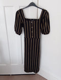 Ladies F&F Black And Gold Stripe Dress Size 12