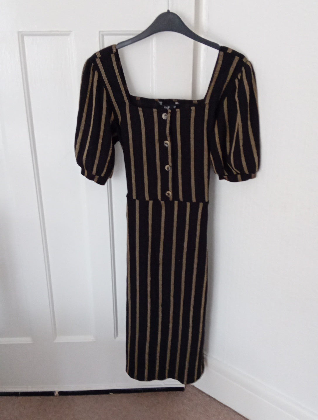 Ladies F&F Black And Gold Stripe Dress Size 12