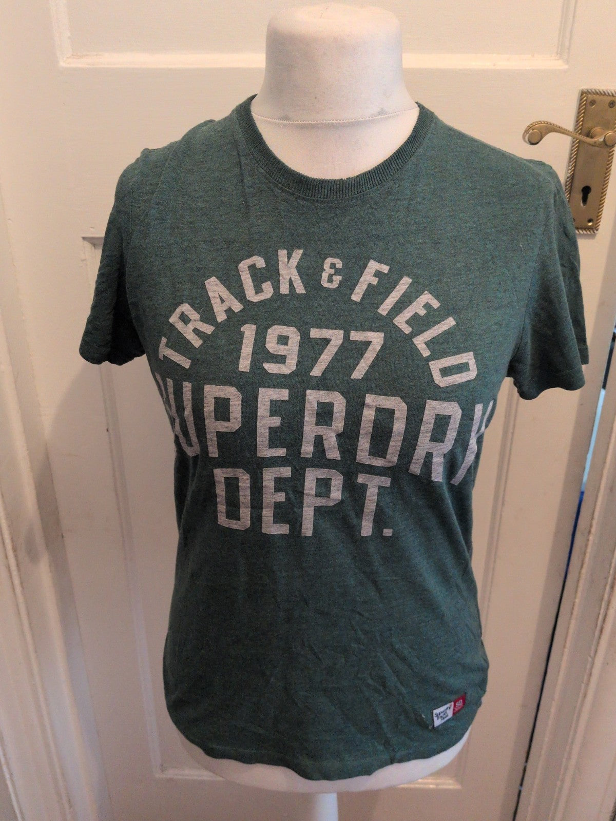 Mens Superdry Size Small Green Print Short Sleeve T-shirt