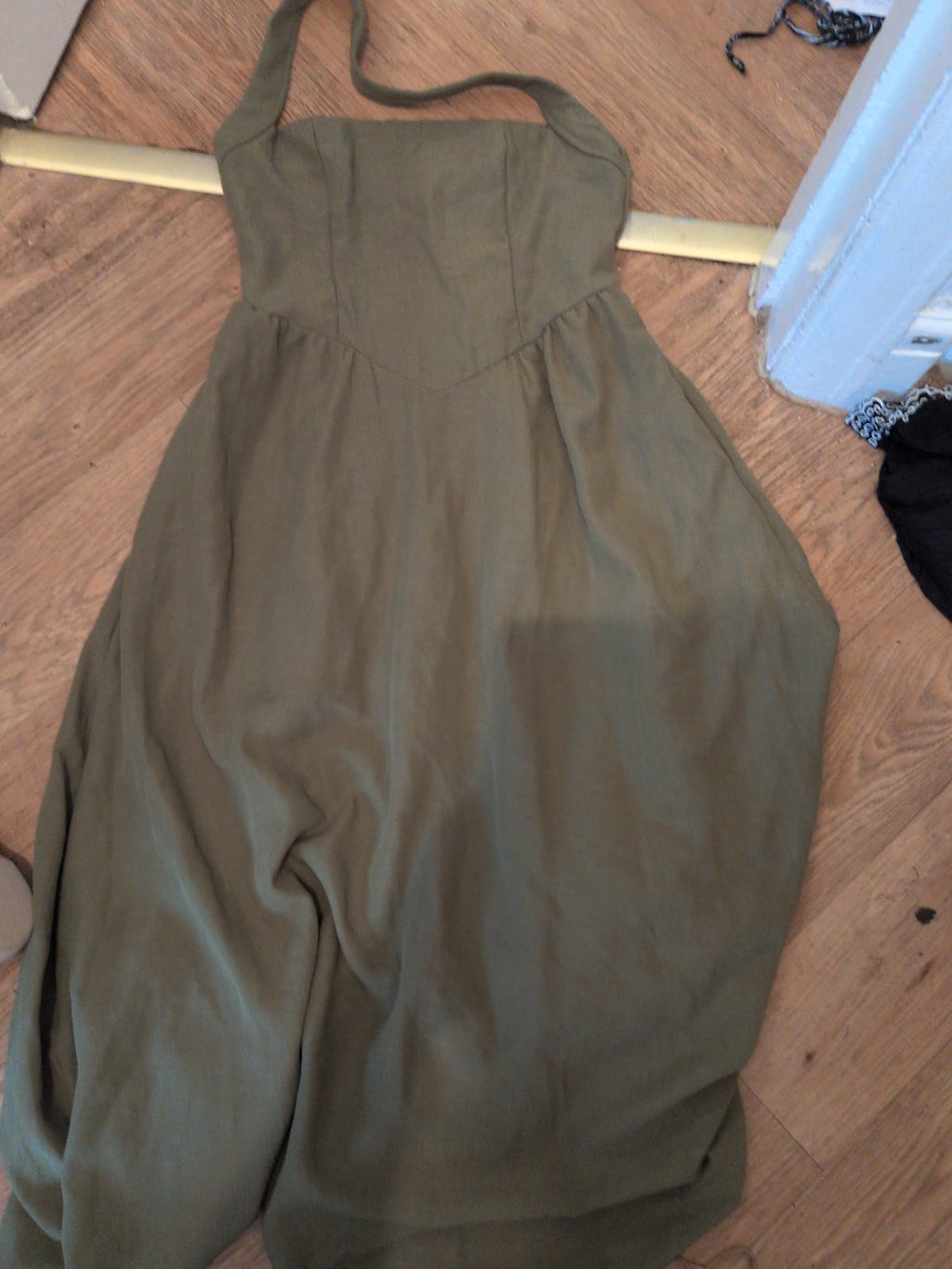 Medium Sage Green Halterneck Long Length Lined Dress Sleeveless
