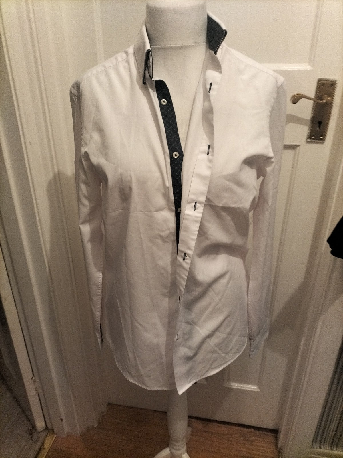Mens F&F Size 15.5 Tailored Fit Long Sleeved Navy Trim Shirt