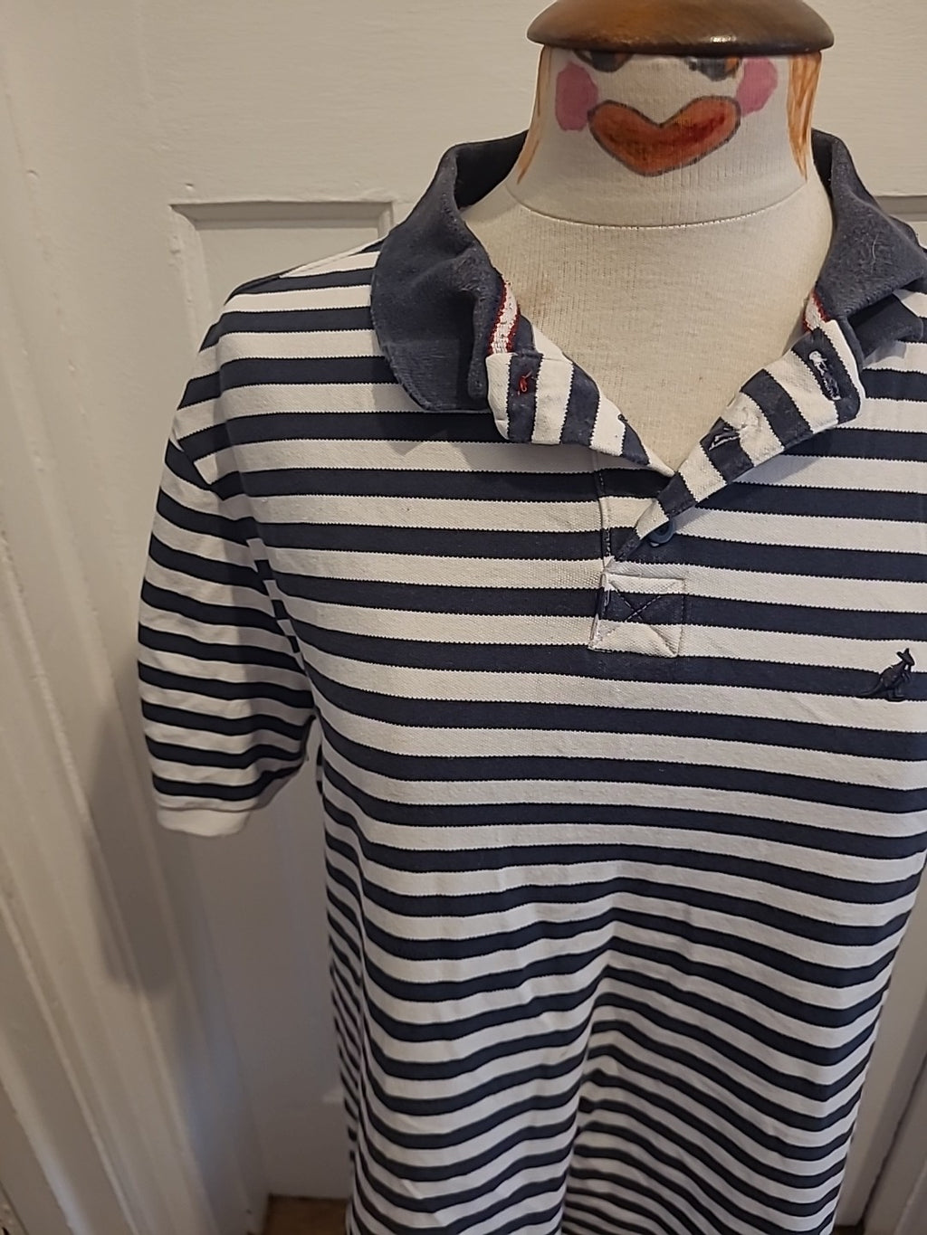 Mens Kangol Size XL Navy White Striped Short Sleeved Polo