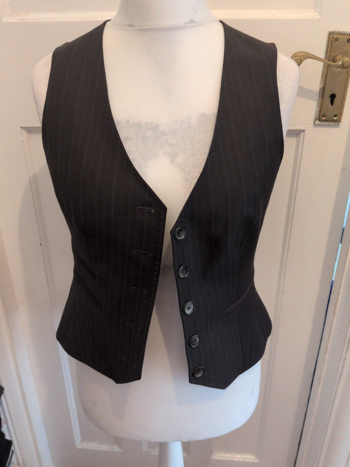Next Signature 12 Brown Pinstripe Waistcoat