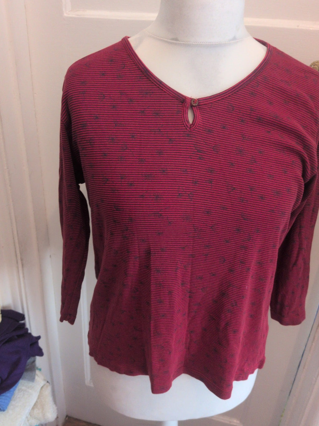 Isle 14-16 Red And Navy Stripe Long Sleeve Top