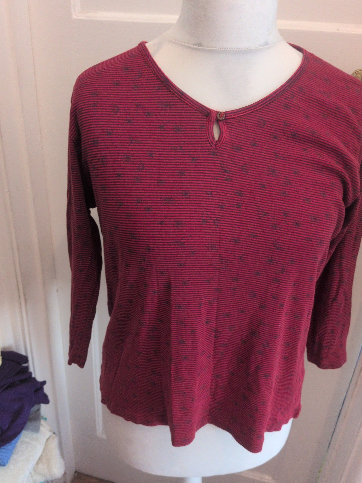 Isle 14-16 Red And Navy Stripe Long Sleeve Top