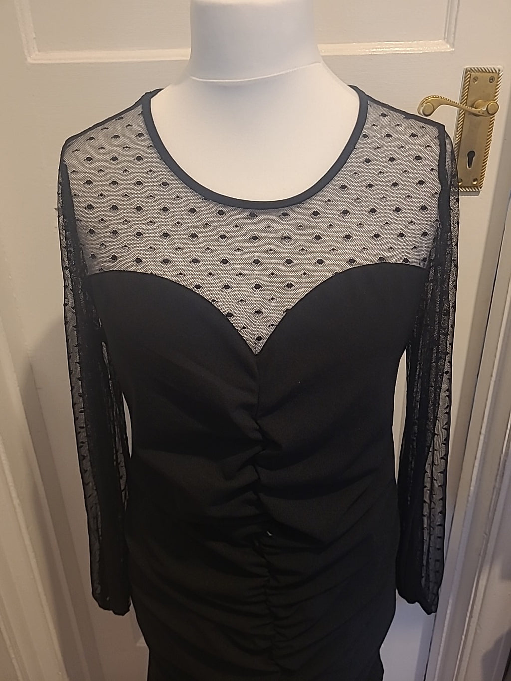 Ladies Size S/M Black Long Sleeved Ruched Dress