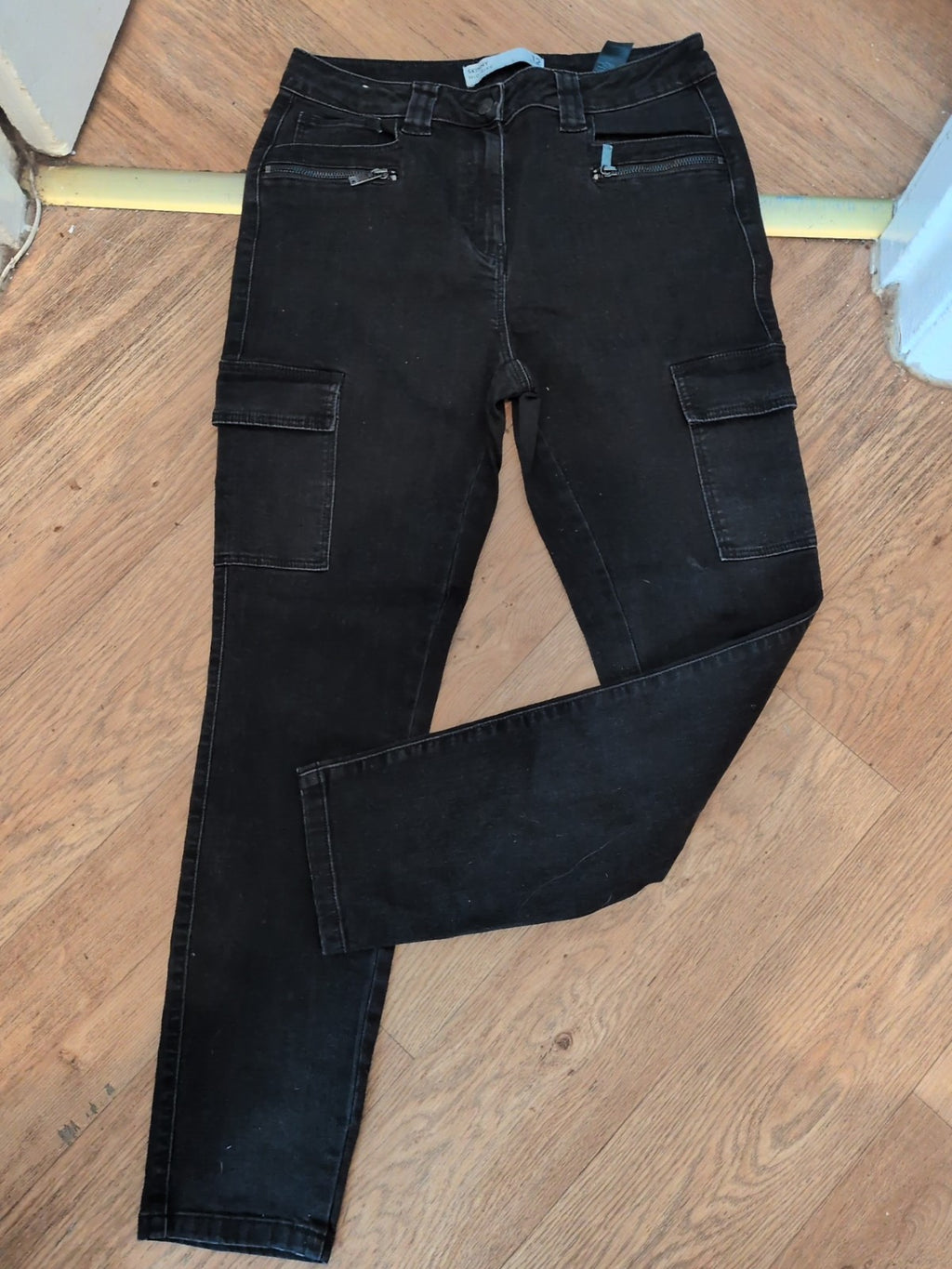 Next 12 Black Mid Rise Skinny Cargo Jeans
