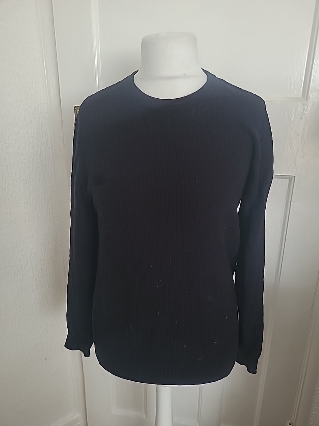 Mens George Size M Dark Navy Textured Long Sleeved Jumper