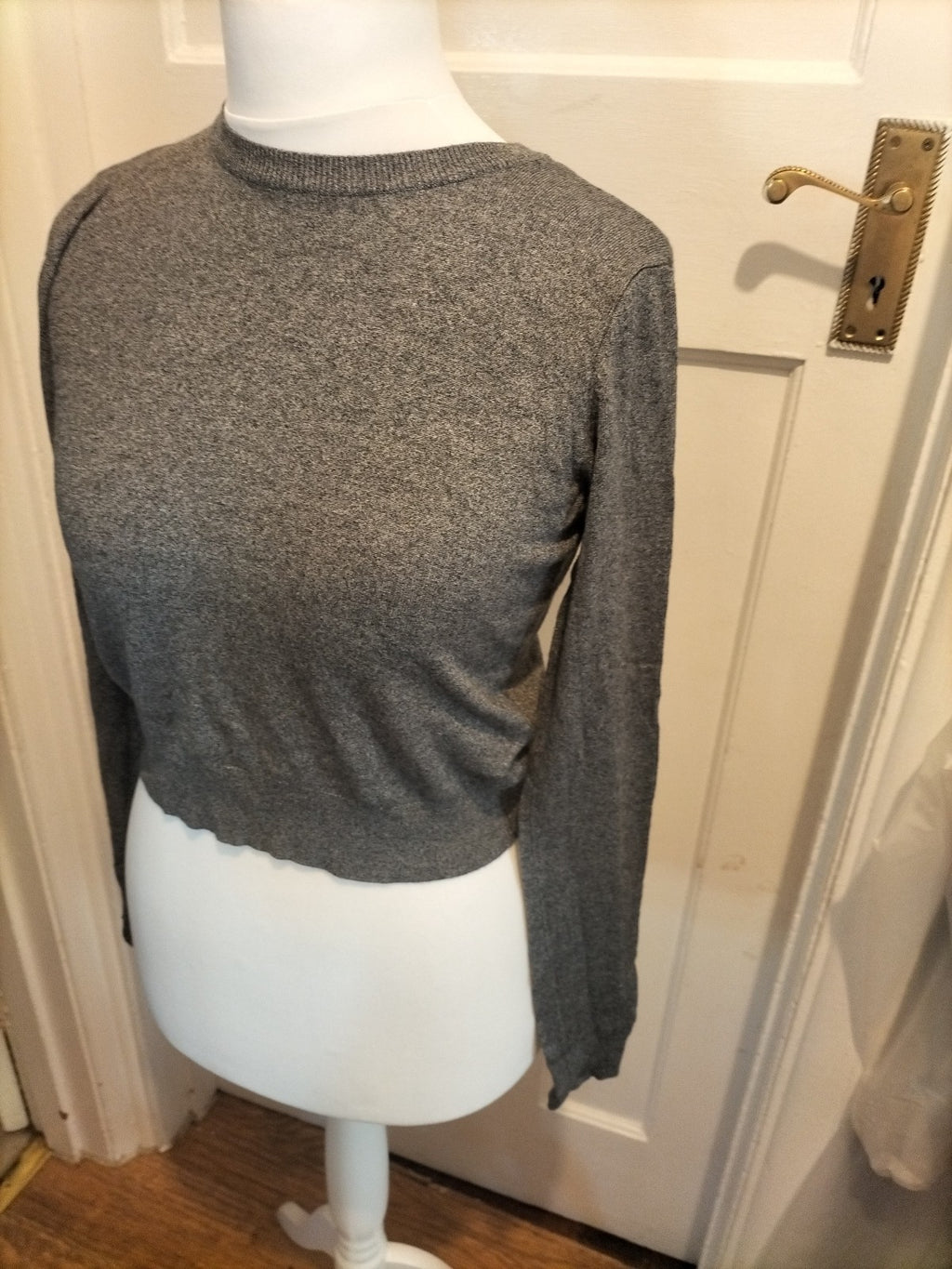 Ladies Bershka Size Medium Grey Long Sleeved Crop Top