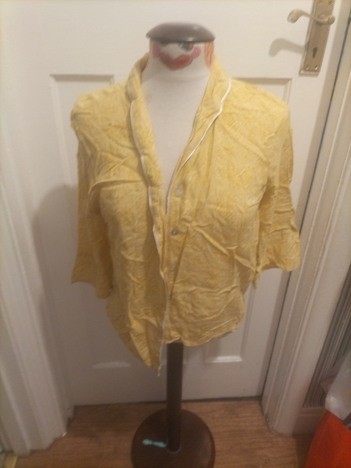 Ladies Primark Size 6-8 Yellow White Pyjama Set