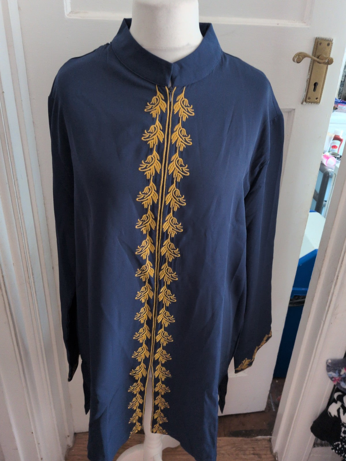 Ladies 2Xal Navy And Gold Long Sleeve Blouse