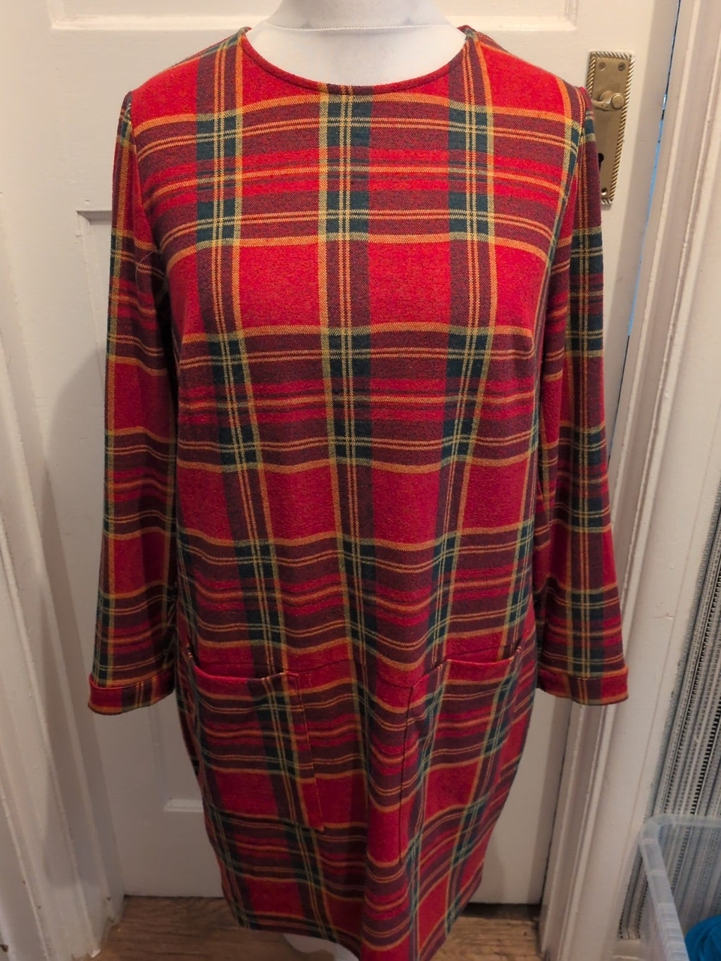 TU 16 Red Green Yellow Check Long Sleeved Dress