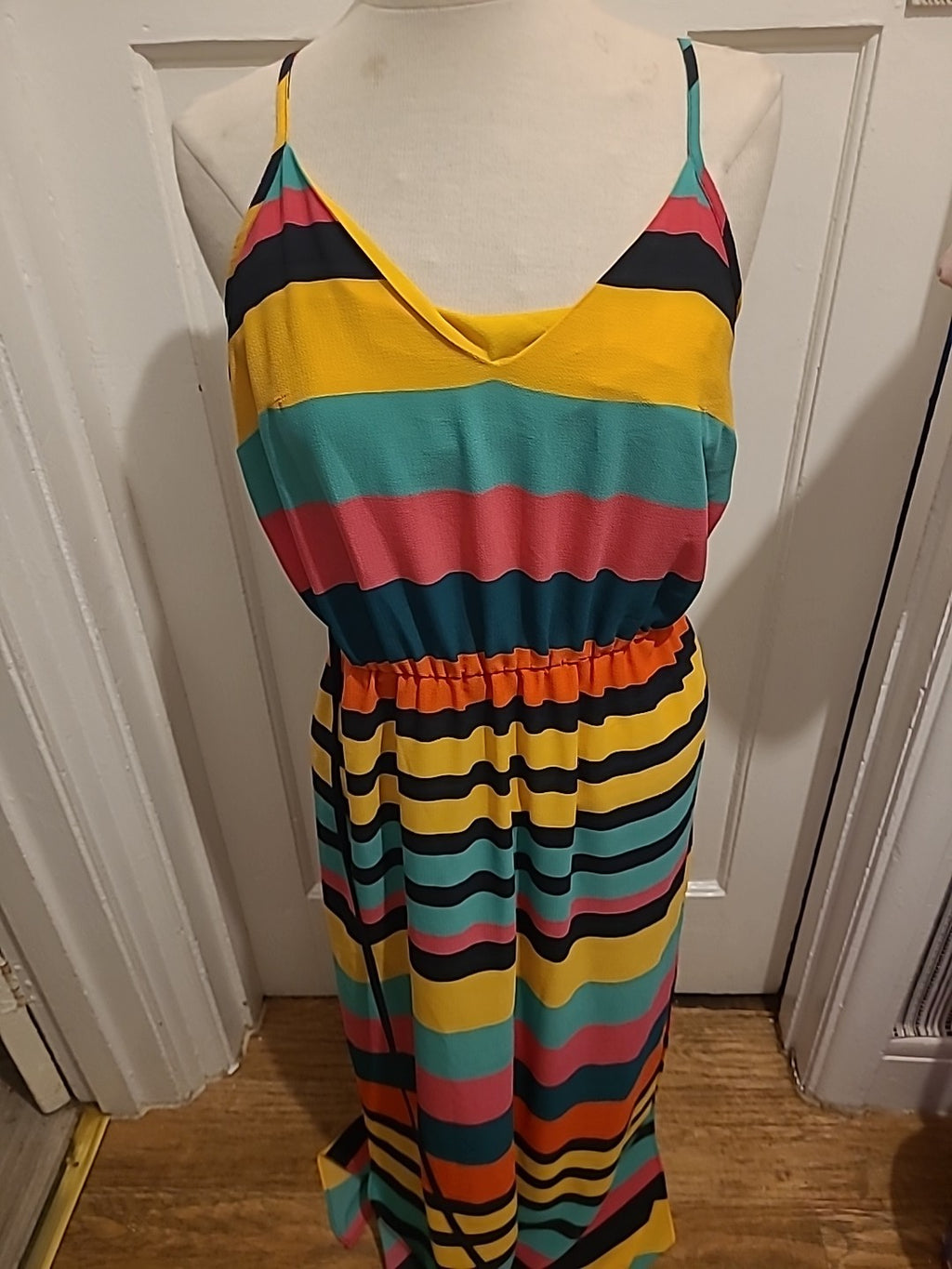 Ladies Holiday By F&F Size Medium Multicoloured Striped Long Length Dress