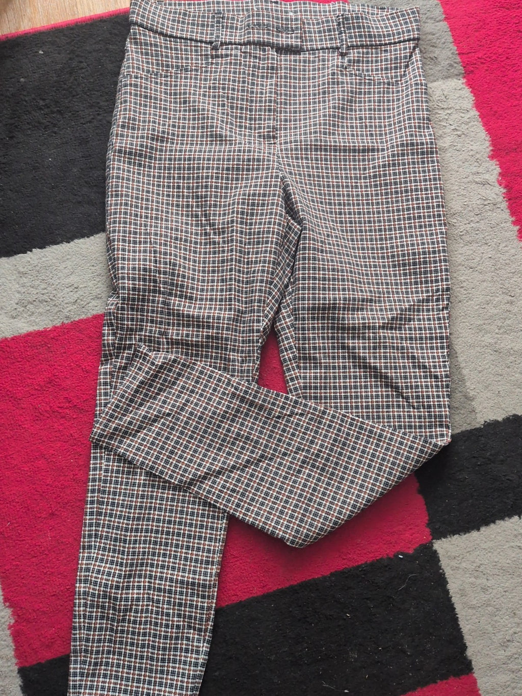 Ladies Primark Size 16 Navy/Brown Check Stretch Trousers